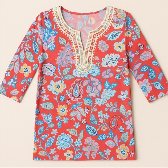 Talbots Large Petite Boho Paisley Top – Pima Cotton & Modal Blend - Picture 2 of 9